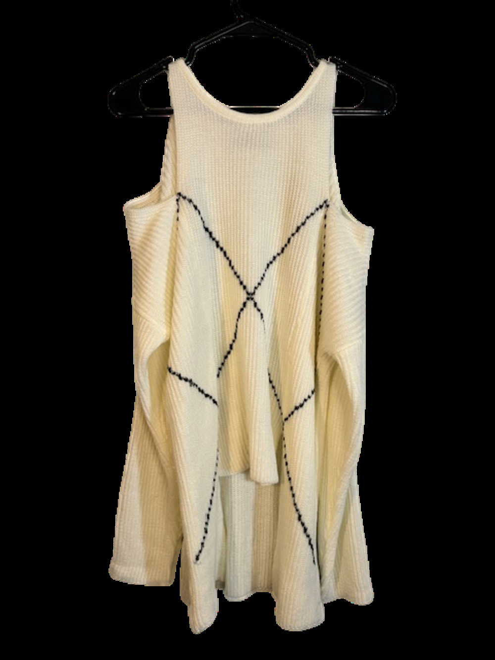 SHEIN White Diamond Print Cold Shoulder Asymmetrical Hem Knit Sweater Women Sz M
